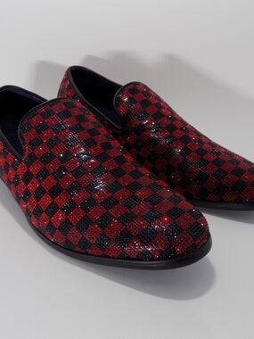 Men's Red & Black Checkered Slip-On Loafers